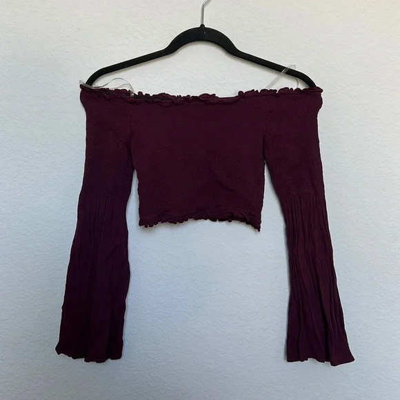 L.A. Hearts Maroon Long Sleeve Rouched Crop Top - Picture 1 of 4